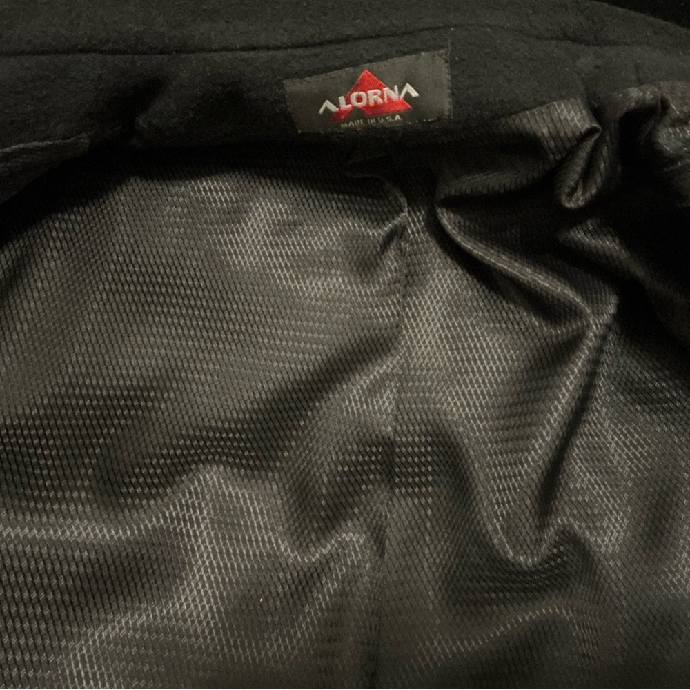 Vintage Super Fina Alorna Long Black Wool Coat Velvet Trim L / XL Classic Style - Picture 8 of 12